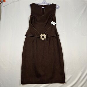 David Meister Womens 8 Brown Textured Sleeveless Dress Decorative Buckle NWT